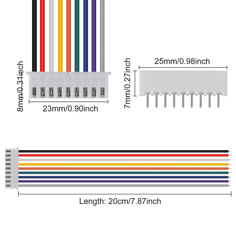 ACEIRMC 10Pairs JST-XH Connector Kit, XH 2.54mm 9 Pin Header Male and Female Connectors Plug Adapter with Flat Wire Cable 200mm 26AWG Compatible with JST XH (9P) - Image 3